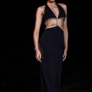 Diamante Cut Out Maxi Dress - Black